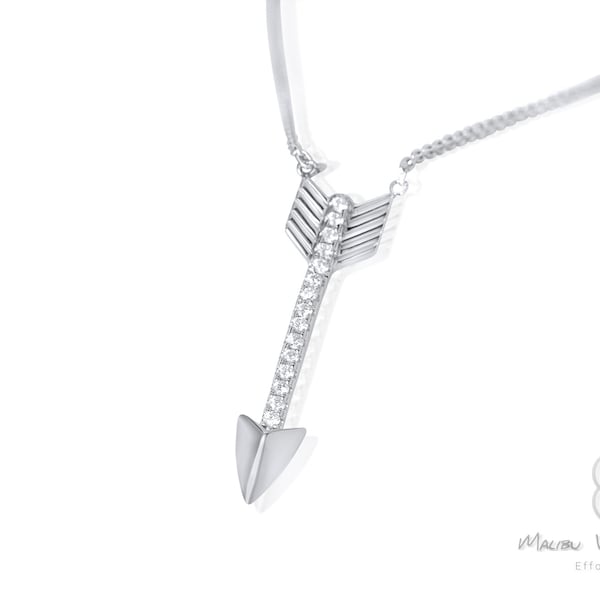 Arrow Necklace, Sterling Silver Vertical Arrow Pendant Silver Layering Necklace Bohemian Arrow Charm Jewelry