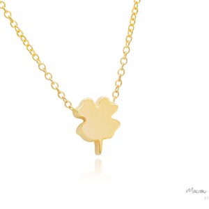14K Gold Clover Necklace: Dainty Four Leaf Pendant