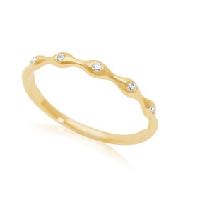 14k Dainty Diamond Wedding Band, Petite Diamond Wedding Ring, Half Eternity Stacking Diamond Minimal Ring