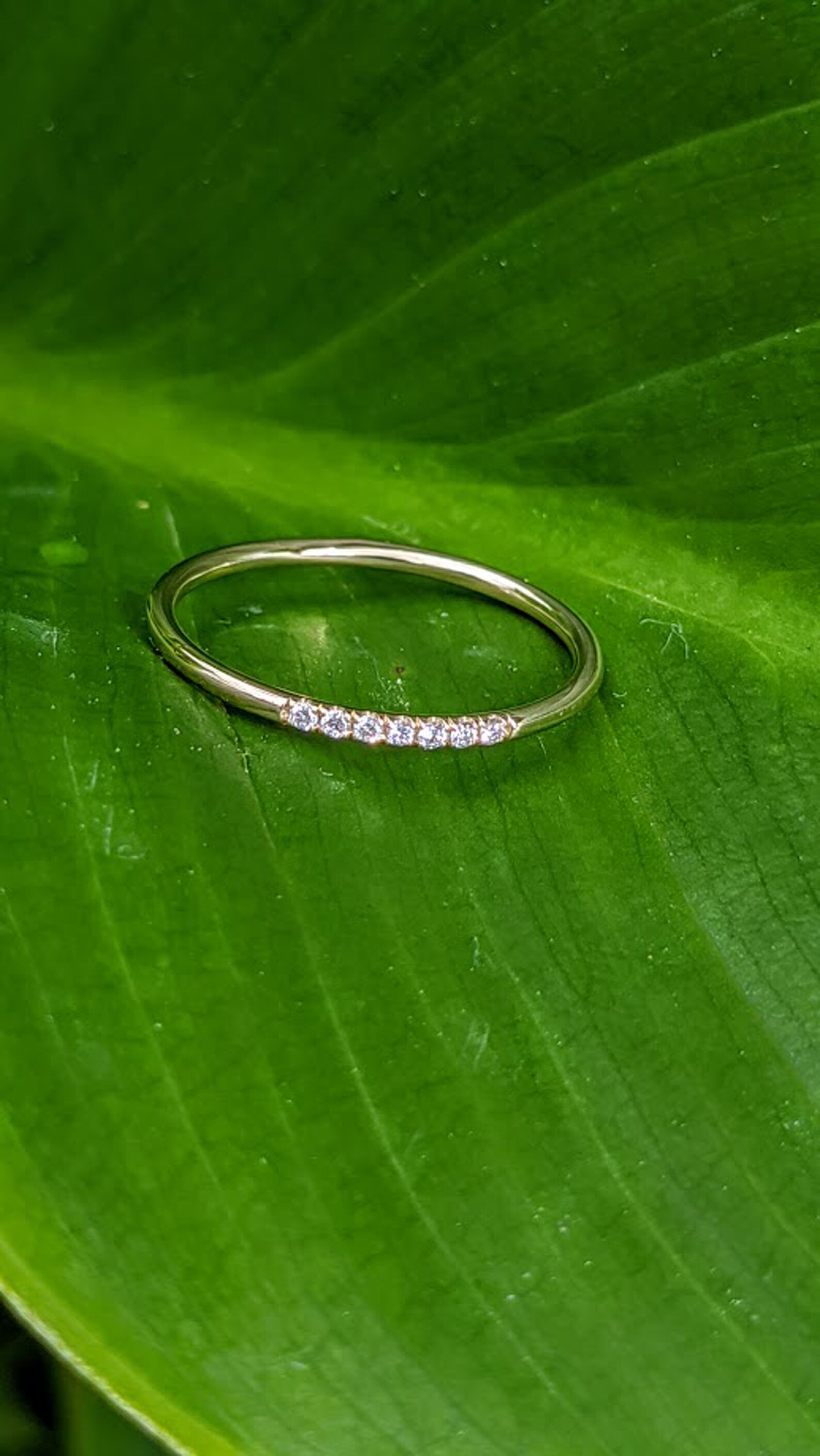 Diamond Stacking Ring 14k Gold Midi Ring 7 Stone Micro Pave Etsy