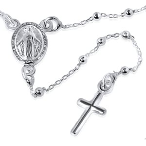 Rosary Necklace SOLID 925 Sterling Silver Necklace Prayer Beads, Catholic Rosary for Baptism Confirmation Religious Traditional Gift for her