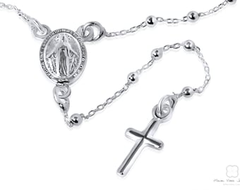 Sterling Silver Rosary Necklace: Catholic Prayer Beads, Religious Gift