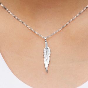 Feather Pendant, Silver Feather Charm, Dainty Necklace,  Feather Necklace, Birthday Gift