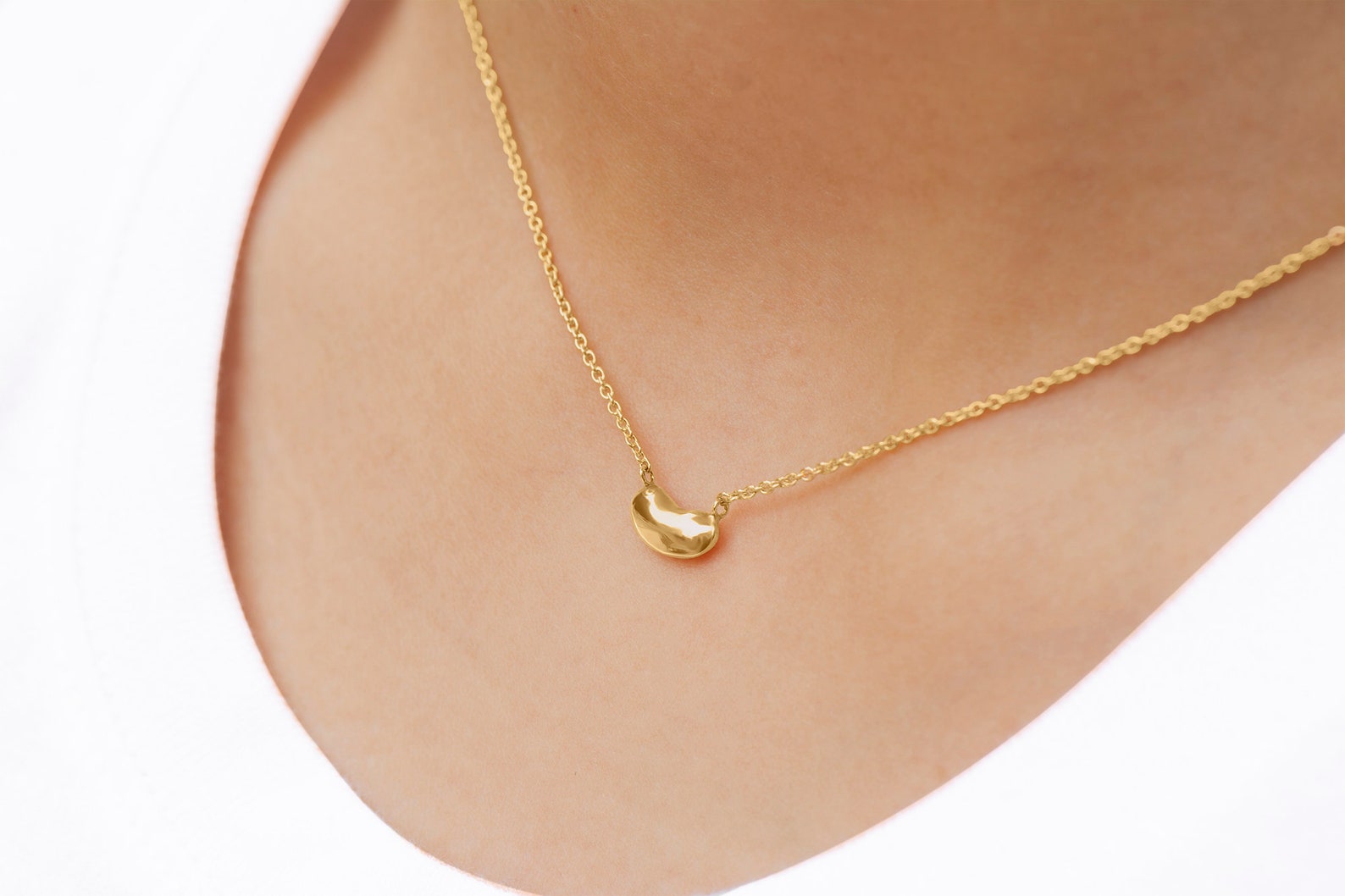 Little Bean Necklace Gold Bean Design 14k Yellow White Rose Etsy