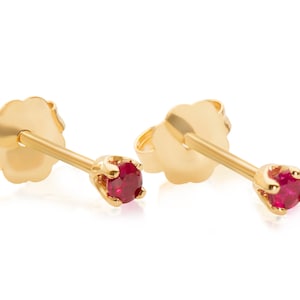 Ruby Earrings, 14k Gold Earrings, Red Ruby Gemstone Jewelry, Ruby Stud Earrings Gift for Mom, July Birthstone