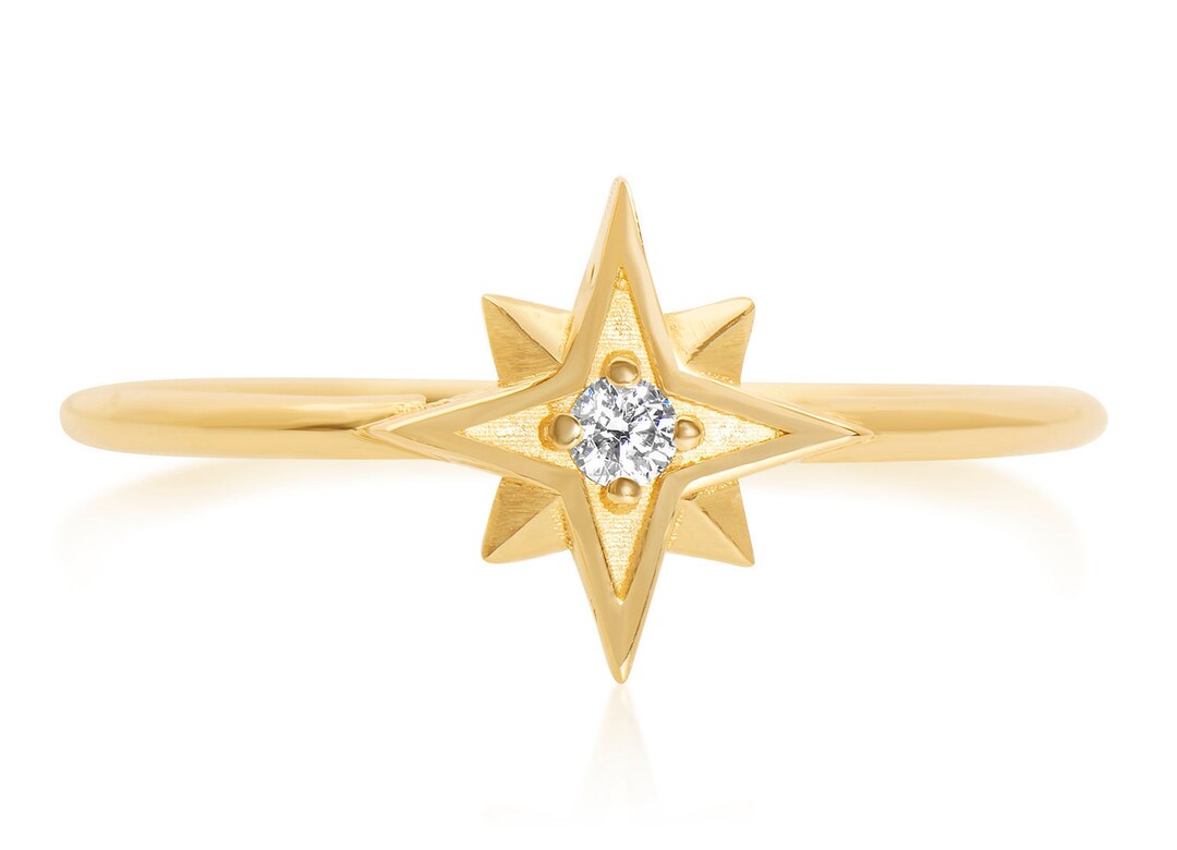 14k Thin Gold Diamond Star Ring North Star Astrology Ring Etsy