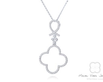Dainty 14k White Gold Diamond Four Leaf Clover Necklace