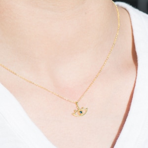 14k Gold Evil Eye Charm Necklace with Blue Diamond, Protection Jewelry Gift