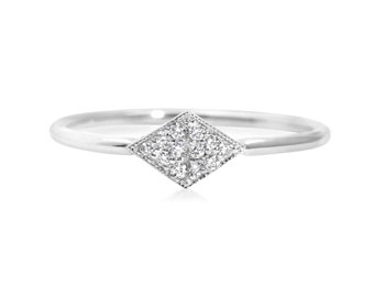 14K Gold Diamond Ring: Modern Micro Pave Promise Ring