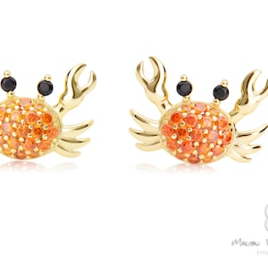 Crab Earrings Sterling Silver Orange Crab Jewelry Zodiac Cancer Crab CZ Gold plated Beach Nautical Ocean Sea Life Earrings