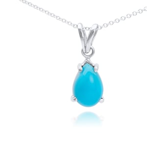 TURQUOISE Necklace, 14k White Gold Setting and Chain, Cabochon Pear Shaped Natural Turquoise Pendant image 1