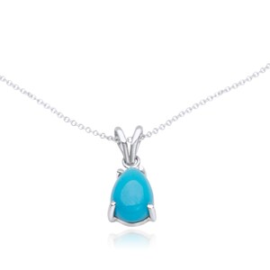 TURQUOISE Necklace, 14k White Gold Setting and Chain, Cabochon Pear Shaped Natural Turquoise Pendant image 4