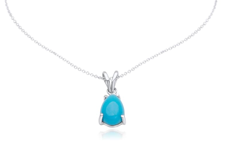 TURQUOISE Necklace, 14k White Gold Setting and Chain, Cabochon Pear Shaped Natural Turquoise Pendant image 4