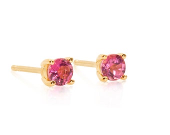 14K Gold Pink Sapphire Stud Earrings: September Birthstone