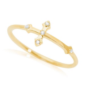 Diamond Cross Ring, 14k Gold Diamond Ring, Holy Cross Ring, Confirmation Gift, Graduation Gift, Dainty Cross stacking Ring, Religious Ring