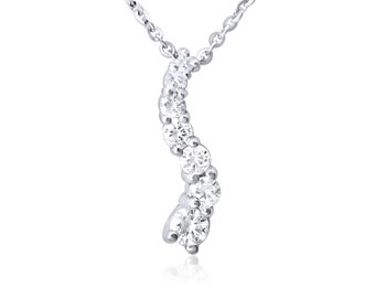 Diamond Journey Necklace, 14k White Gold Diamond Curved Drop Pendant