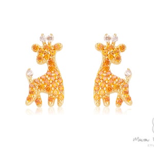 Giraffe Earrings, Cute Animal Orange Stud Earrings Sterling Silver Giraffe Gold Plated Jewelry Zoo Animal Gift