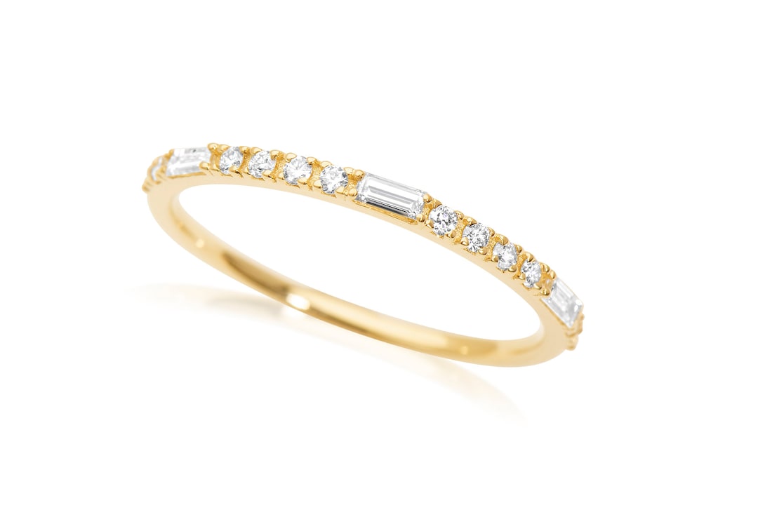 14k Gold Baguette Diamond Ring: Half Eternity Wedding Band - Etsy