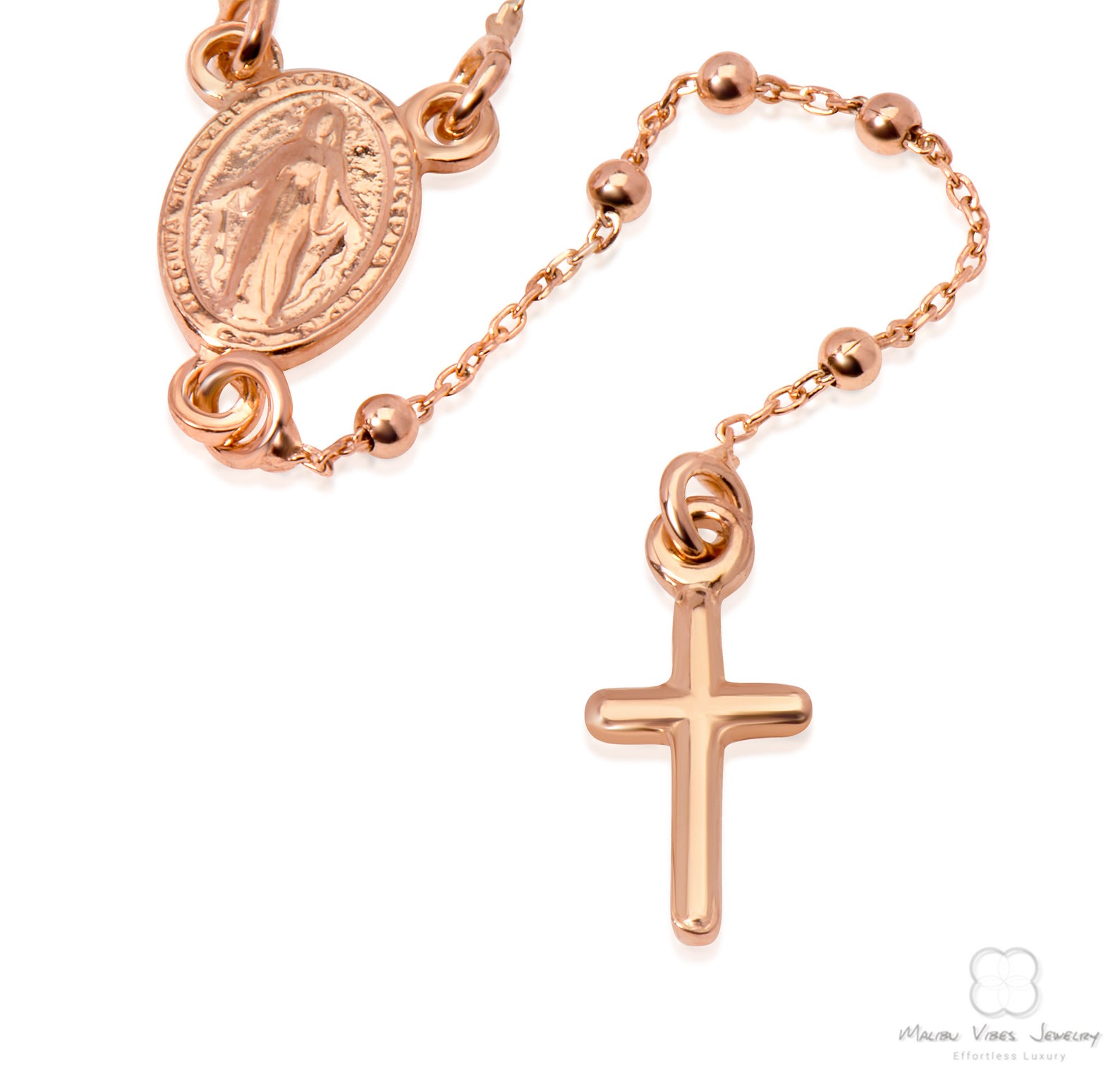 Rose Gold Catholic Rosary Lariat Necklace 925 Sterling Silver Etsy