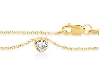 Bezel Diamond Necklace, 14k Gold 1/4 .25 carat Solitaire Bezel Diamond Necklace Minimalist Floating Diamond Pendant Anniversary Jewelry