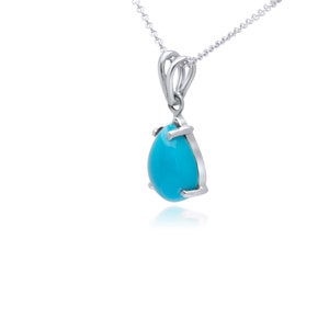 TURQUOISE Necklace, 14k White Gold Setting and Chain, Cabochon Pear Shaped Natural Turquoise Pendant image 2