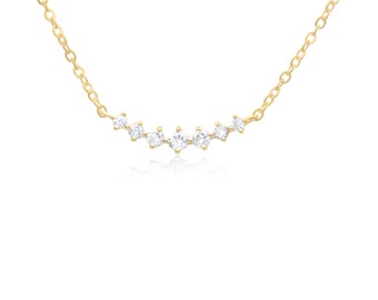 Curved Bar Necklace, 14k Gold Diamond delicate simple layering necklace