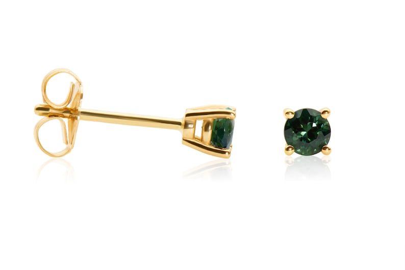 Green Tourmaline Stud Earrings 14k Stud Earrings Tourmaline Etsy