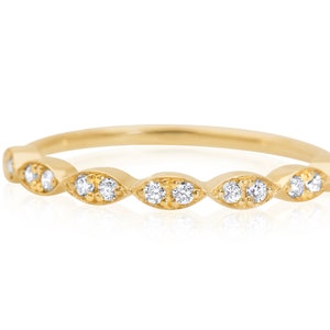 Dainty 14k Gold Diamond Wedding Band, Anniversary Gift
