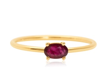 14k Gold Ruby Ring: Oval Solitaire July Birthstone Promise Ring