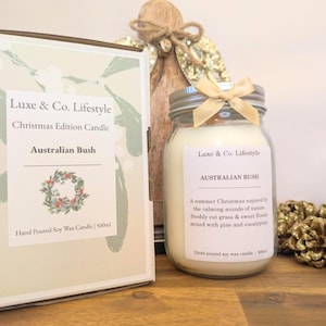 AUSTRALIAN BUSH | 500ml | 100% Soy Wax | Hand-poured Candle | Re-usable Jar | Christmas Edition | Mason Jar Candle | Glass Jar Candle