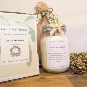 PINE & FIR NEEDLE | 500ml | 100% Soy Wax | Hand-poured Candle | Re-usable Jar | Christmas Edition | Mason Jar Candle | Glass candle