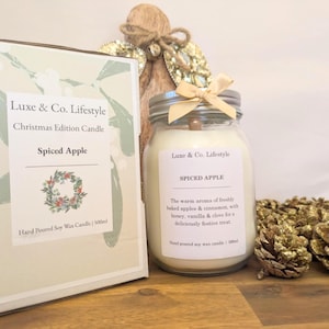 SPICED APPLE | 500ml | 100% Soy Wax | Hand-poured Candle | Re-usable Jar | Wood Wick | Made In Australia | Christmas Edition | Mason Jar