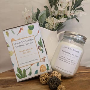 WOOD SAGE & SEA Salt | 250ml, 500ml, 1ltr | 100% Soy Wax | Hand-poured Candle | Re-usable Jar | Wood Wick | Made In Australia