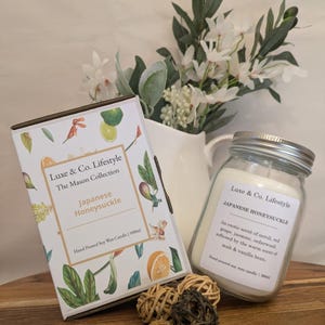 JAPANESE HONEYSUCKLE | 250ml, 500ml, 1ltr | 100% Soy Wax | Hand-poured Candle | Re-usable Jar | Wood Wick | Made In Australia | Mason Jar
