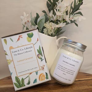 SALTED CARAMEL | 250ml, 500ml, 1ltr | 100% Soy Wax | Hand-poured Candle | Re-usable Jar | Wood Wick | Made In Australia | Mason Jar Candle