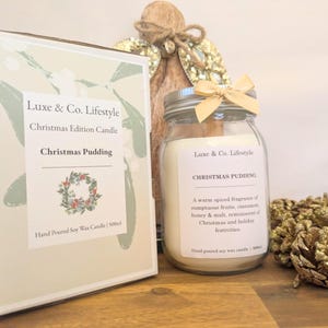 CHRISTMAS PUDDING | 500ml | 100% Soy Wax | Hand-poured Candle | Re-usable Jar | Christmas Edition | Mason Jar Candle | Glass Jar Candle