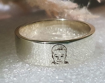 custom real BABY PHOTO RING from Children Portrait Gift for Mother New Mom Dad can engrave kids children name family name rings kid portrait