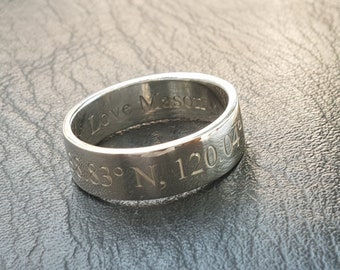 6mm CUSTOM COORDINATES RING sterling silver ring engraved latitude longitude personalized jewelry name date monogram location gps engravable