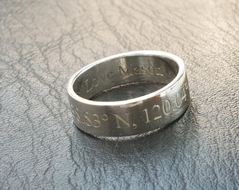 CUSTOM COORDINATES RING sterling silver ring engraved latitude longitude personalized jewelry name date monogram location gps engravable