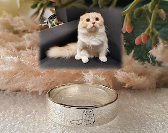 Silver REAL PHOTO RING engraved personalized Pet Portrait Jewelry custom cat name band dog picture gift for cat dog lover gift of loss pet
