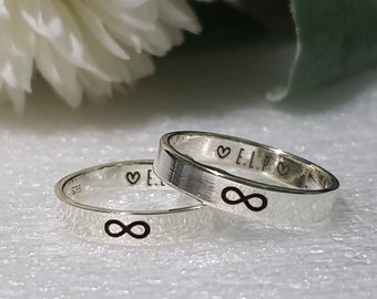 4mm High Quality 925 Sterling Silver Pinky PROMISE RINGS For HER and Him, Couple Unique Custom Engraved Infinity Love Band Ring Matching Set
