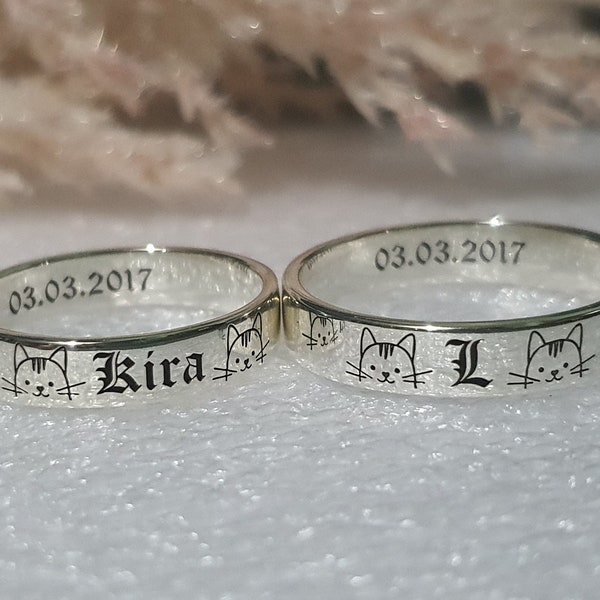 4mm Custom CUTE ENGRAVED RING Sterling Silver Band Personalized, Matching Ring for Best Friend Promise Ring for her and him, Unique Couple