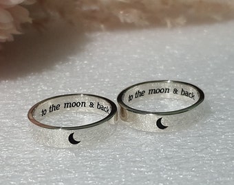 Silver Crescent Moon Ring, Rugged Moon Ring, Carved Moon