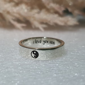 4mm Custom Engraved YINYANG RING SILVER, Real 925 Sterling Couple Promise Ring For His and Her, Yin Yang Symbol Customized Love Wedding Band