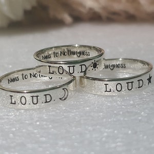 Anillo grabado personalizado de 4 mm con la palabra SOL, LUNA y ESTRELLA, anillo de mejores amigas, anillos de mejores amigas para 3, anillo de promesa personalizado, aniversario de relación