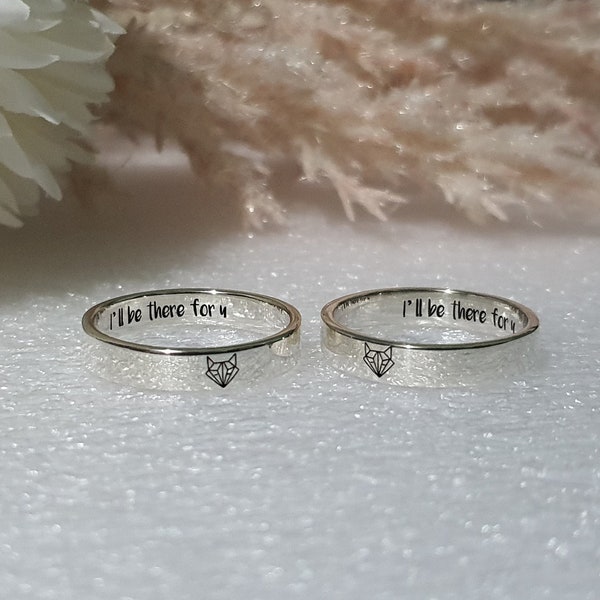 sterling silver CUSTOM SYMBOL ENGRAVED Ring fox wolf head jigsaw puzzles butterfly heart initial unique matching promise rings for couples