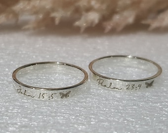 Custom ENGRAVED PSALM 23 RING Jonh 15 Sterling Silver Engraving Bible Verse, Religious Christian Faith, Couple Promise Ring, Daughter ring