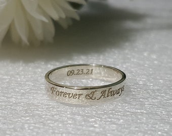 4 mm PERSONALIZED ENGRAVED RINGS for Women Men Wedding band, Forever and Always Promise ring Anniversary set, i love you my best friend ring