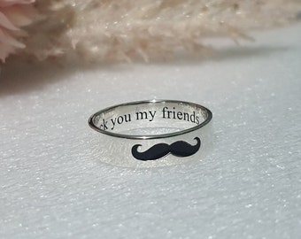 6mm SILVER MUSTACHE RING Custom Photo Ring Men engravable band gift for bestfriend friendship best friend rings wide simple thumb ring mens