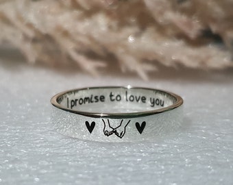 4mm Custom PINKY PROMISE RING Sterling Silver Engraved Jewelry, Love Quote Promise ring for his and her, Flat Personalized Ring Plus size gf